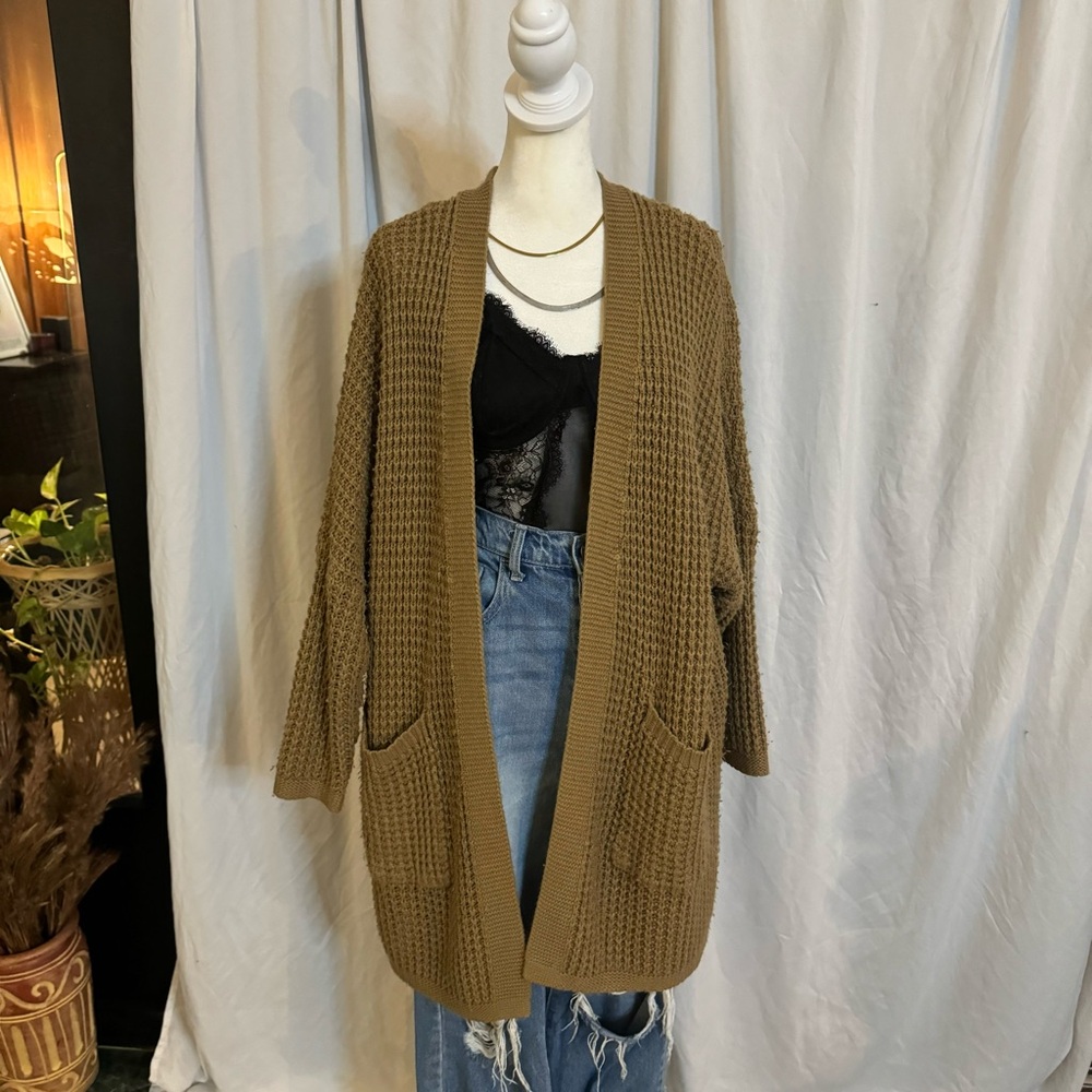 Zesica long line chunky waffle knit cardigan - small PREOWNED